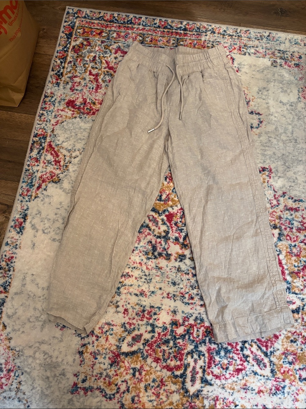 Quince Women's Light Beige Drawstring Linen-Blend Joggers